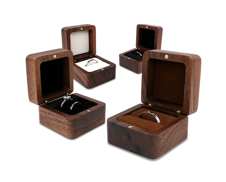 Schmuckkästchen aus Teakholz für Ringe & Ohrringe mit Samtfutter. Elegante Schmuckaufbewahrung handgemacht.