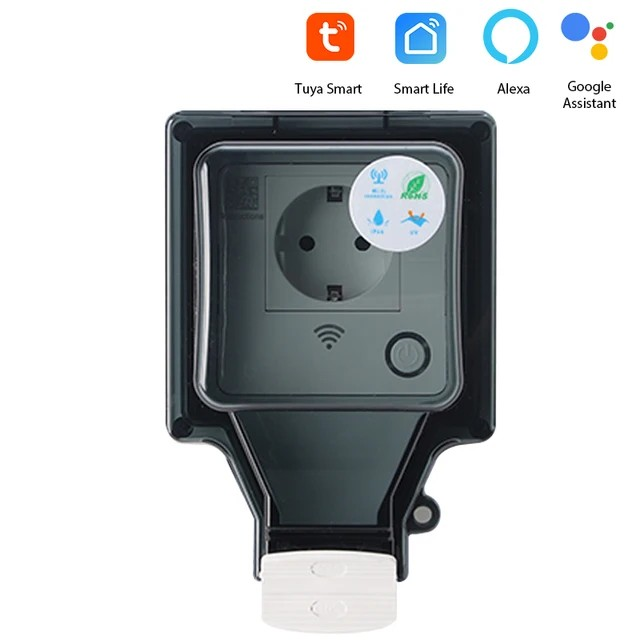 Wasserdichte Smart Home Außensteckdose mit WLAN für Garten. App-Steuerung und Timer-Funktion für Outdoor.
