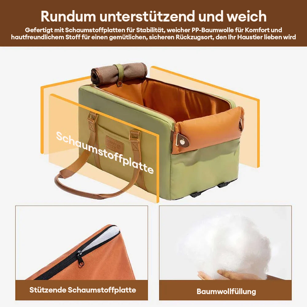 Detailansicht: Hochwertiges Kunstleder des Hunde-Autositzes für Mittelkonsole, langlebig & schick.