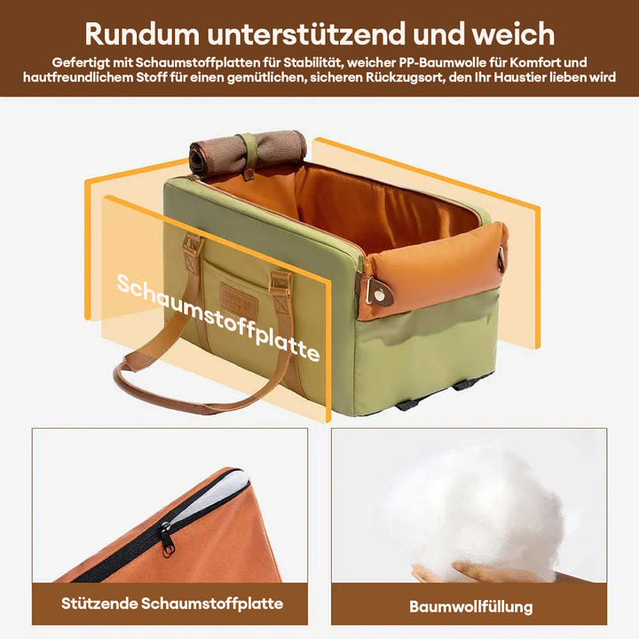 Detailansicht: Hochwertiges Kunstleder des Hunde-Autositzes für Mittelkonsole, langlebig & schick.