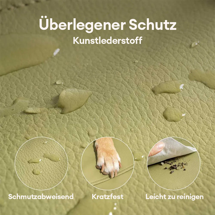 Pflegeleichter Hunde-Autositz aus Kunstleder für die Mittelkonsole; hygienisch, stilvoll & praktisch.