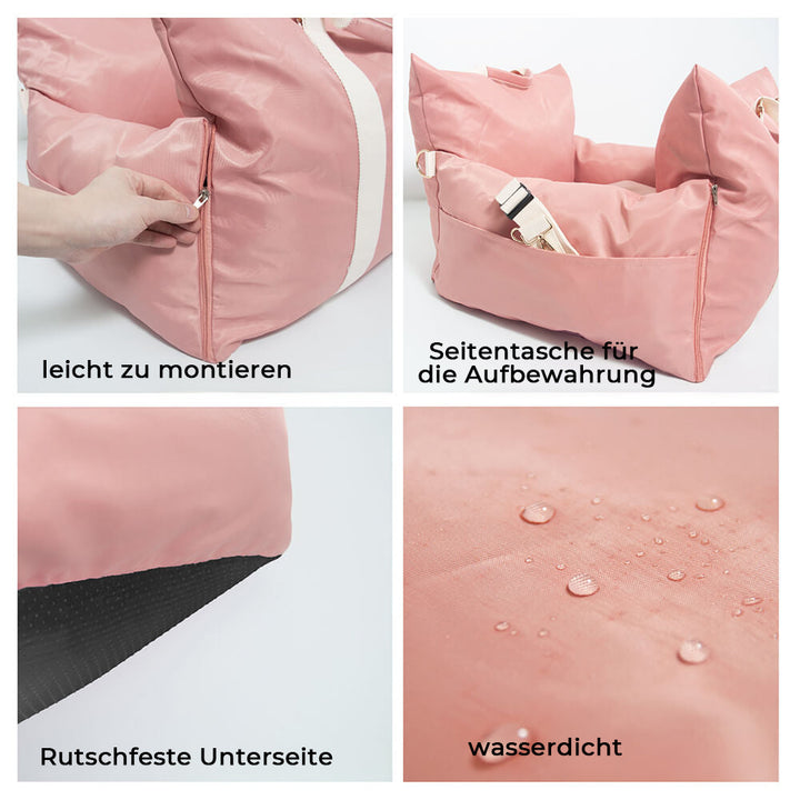 Hunde-Autositzbett mit hoher Tiersicherheit, wasserdichtem Schutz und weichem Komfort.