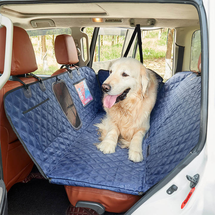 Hunde Autositzbezug dunkelblau, wasserdicht & kratzfest für Rücksitz. Schützt Ihr Auto vor Schmutz.
