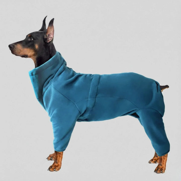 Hunde Winter Overall in Dunkelblau für Kälteschutz & Komfort. Gemütliche Hundebekleidung.