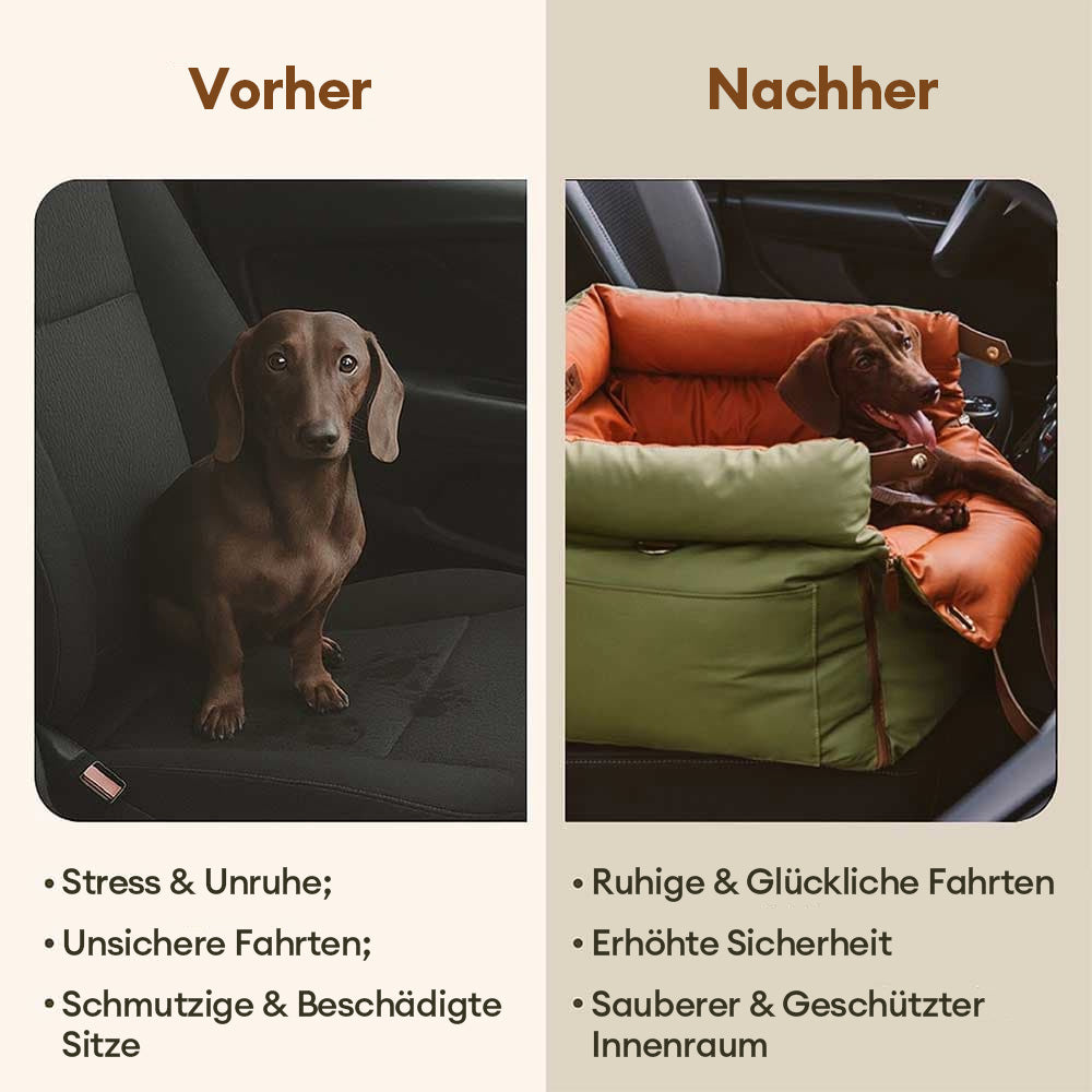Sicherer Hundeautositz aus Kunstleder mit Anschnallgurt für Autoreisen.