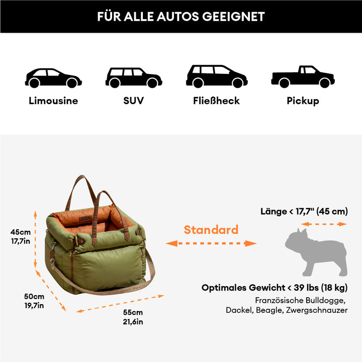Transportabler Hunde Autositz & Haustierbett aus robustem Kunstleder.