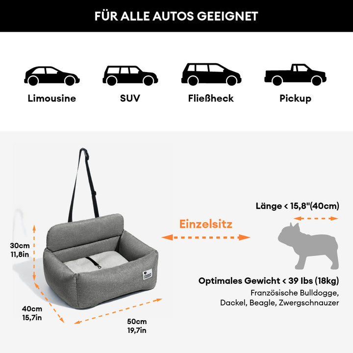 Hundebett-Autositz für Rückbank. Maximale Sicherheit & Komfort für Hunde im Auto. Waschbares Reise Zubehör.