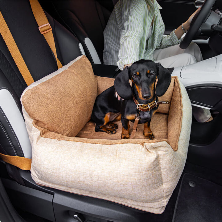 Hundeautositz hellkaffee: Wasserdichtes Sicherheitsbett für sichere & komfortable Autoreisen.
