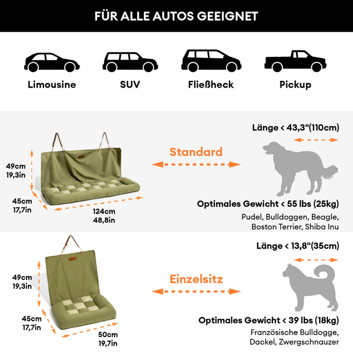 Gemütlicher Hundeautositz im Schachbrettmuster für entspannte Autofahrten mit Ihrem Hund.