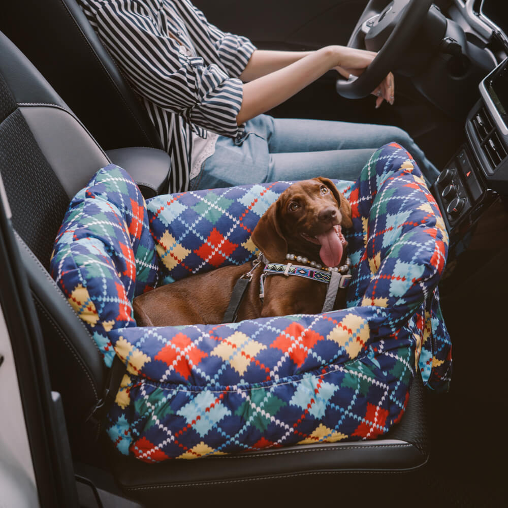Optimaler Hundeautositz, der den Hund während der Autofahrt sicher und ruhig hält.