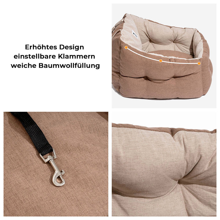 Sicheres Hundeautositzbett für den Einzelsitz, ideal für kleine Hunde, mit hoher Seitenwand.
