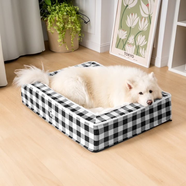 Gemütliches Welpenbett/Katzenbett im Schottenmuster, waschbar, optimal für kleine Hunde.