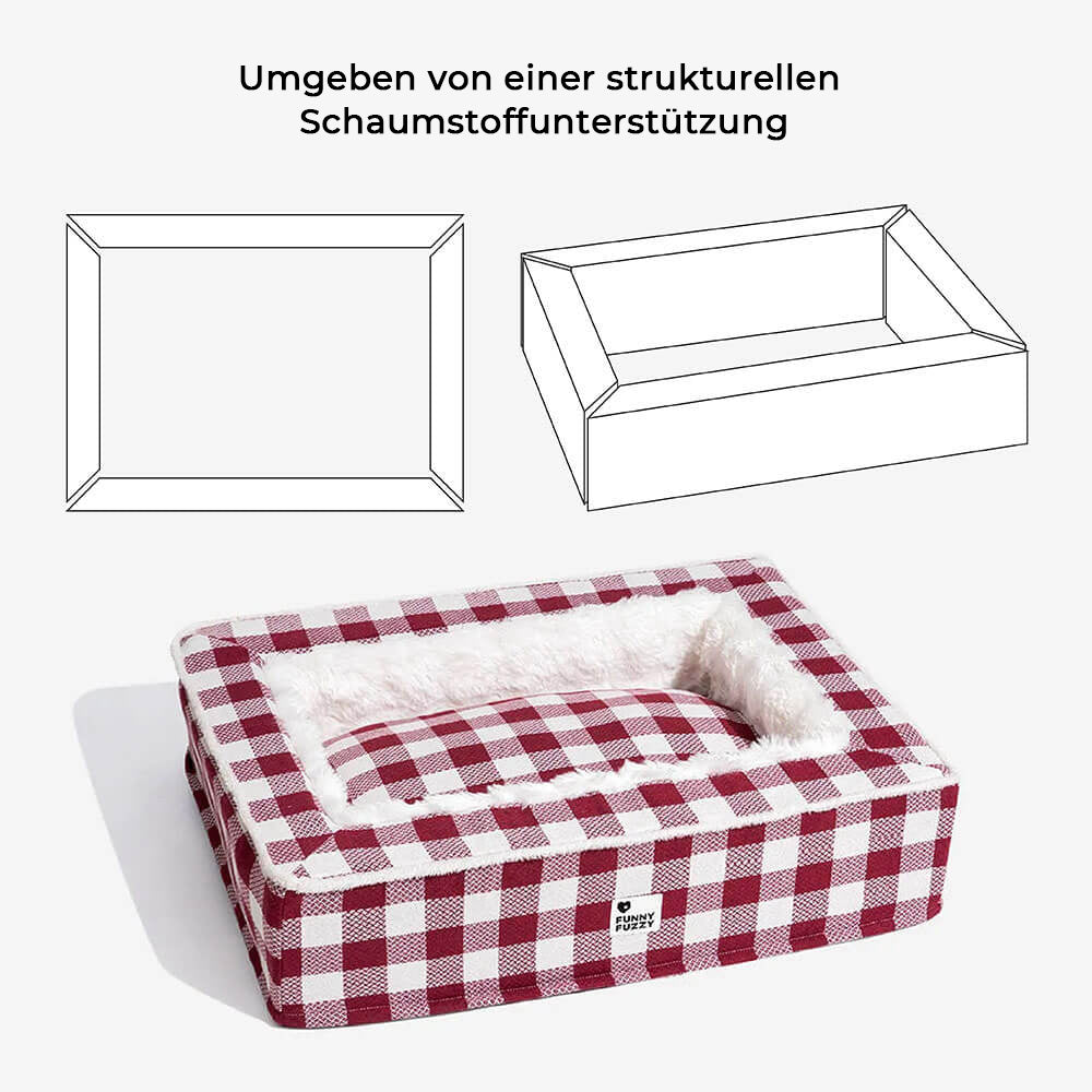 Hochwertiges Hundebett im Tartanmuster, rot-blau-schwarz, super weich & gemütlich.