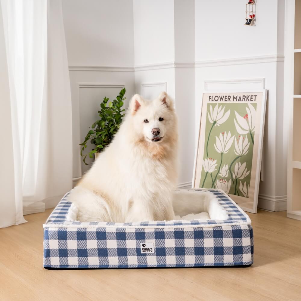 Großes, waschbares Hundebett, schottisches Design, hohe Seiten für Geborgenheit.
