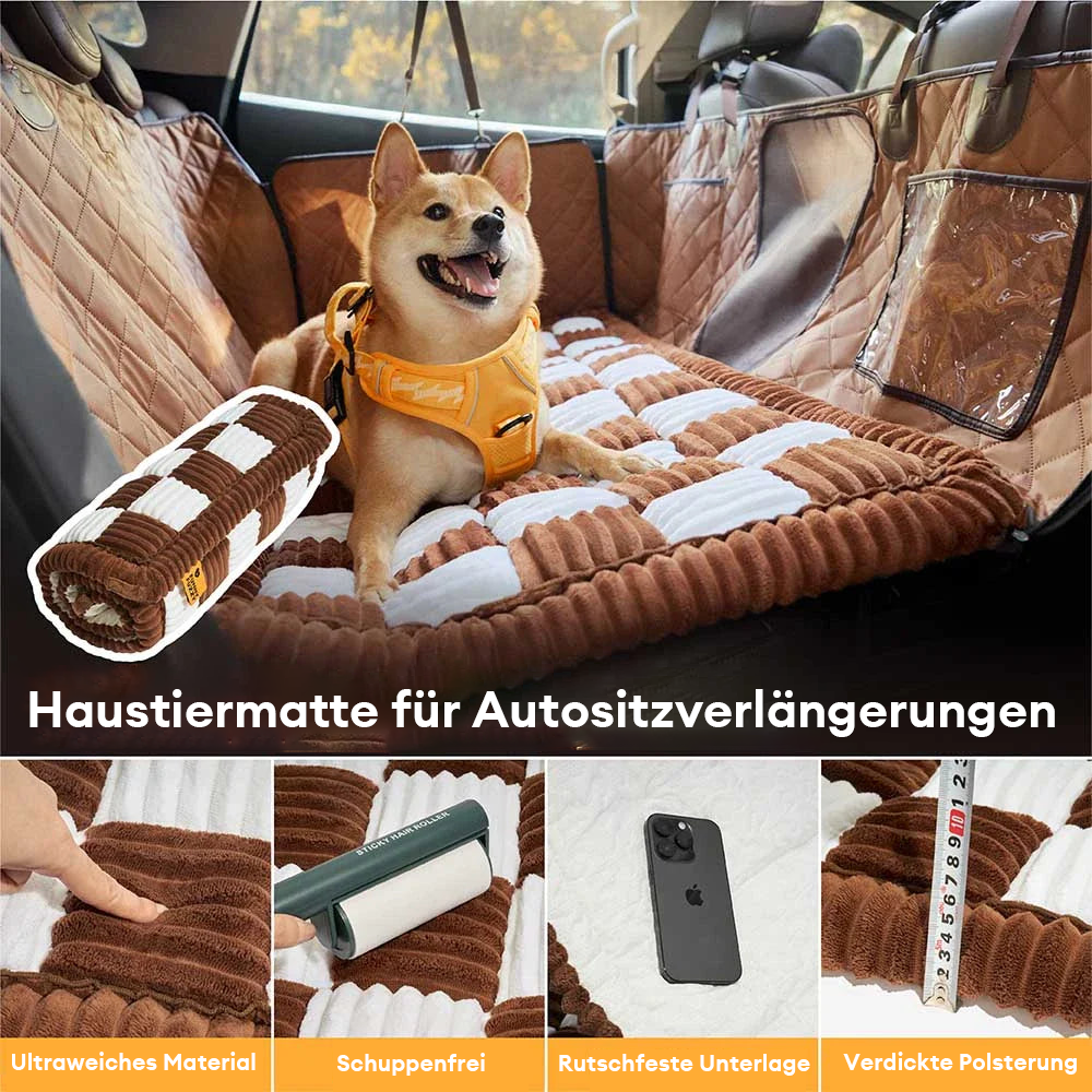 Haustierkomfort auf Reisen: Rutschfeste Hundebettmatte als Autositzverlängerung.