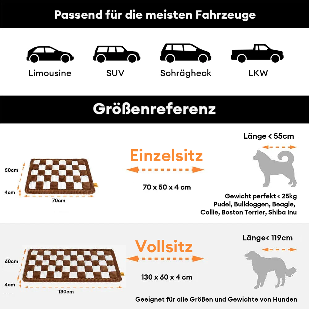 Chenille-Hundebettmatte, ideal als Autositzverlängerung, bietet rutschfesten Komfort.