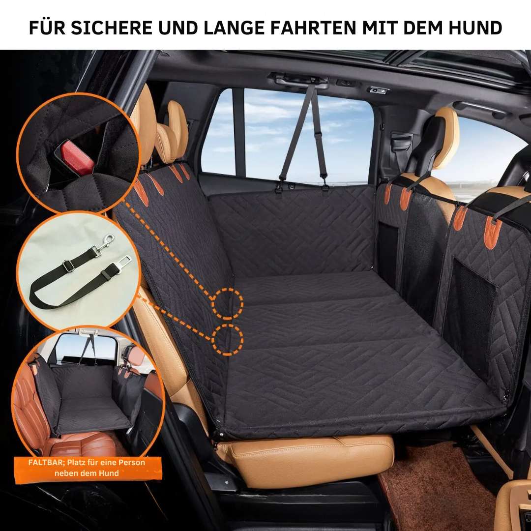 Vielseitiges Haustierzubehör: Hundeautositz, Schutzmatte & Rückbank-Erweiterung in einem.