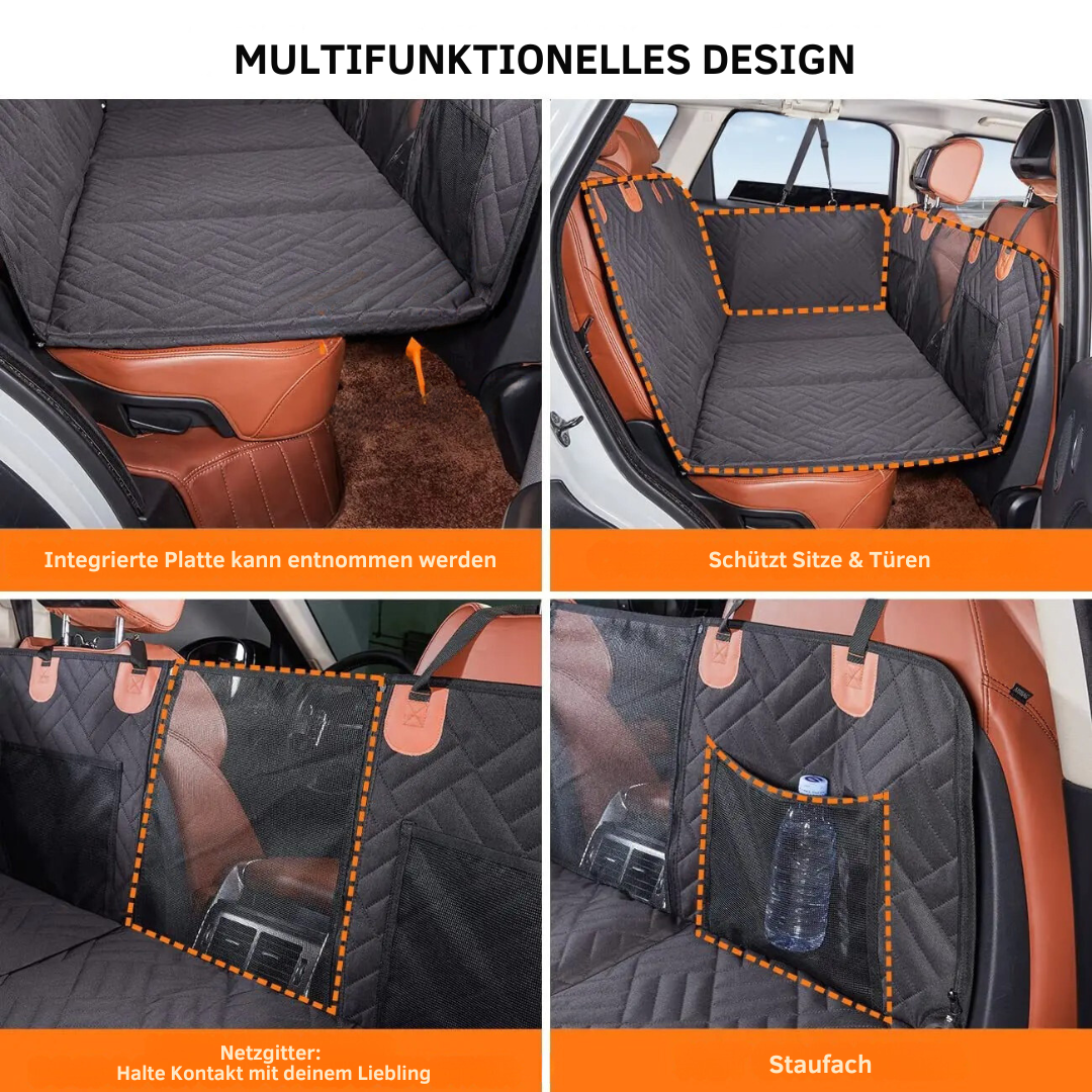 Bequeme Hundeautositz-Erweiterung mit stabiler Fläche, ideal für lange Autofahrten.