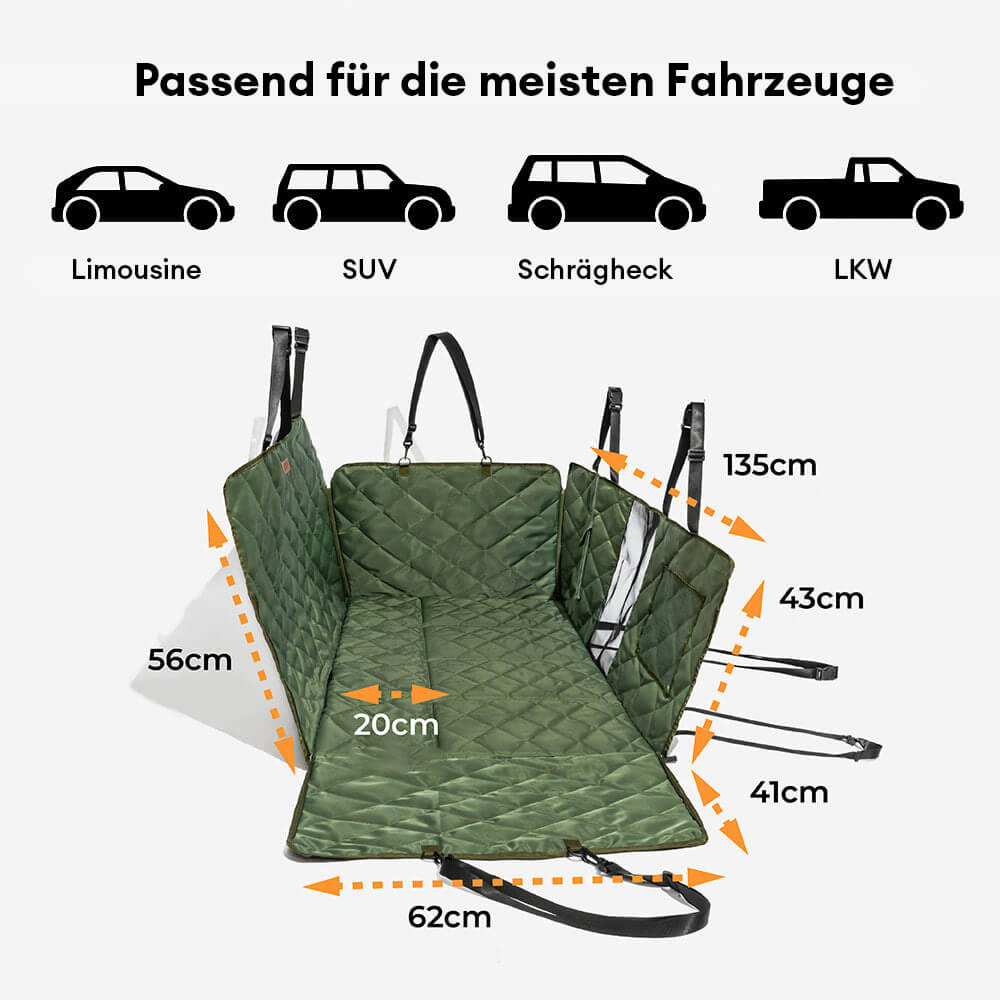 Tierkomfort auf Reisen: wasserdichte, kratzfeste Hunderücksitzverlängerung als sicheres Reisebett.