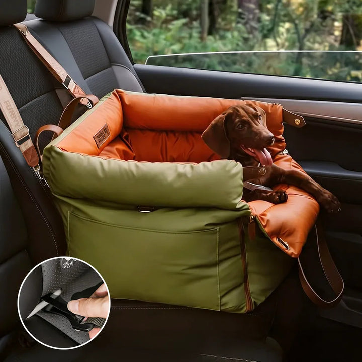 Hundesitz Auto mit ISOFIX, grau, für sichere Autofahrten & Reisekomfort des Hundes, wasserdicht & robust.