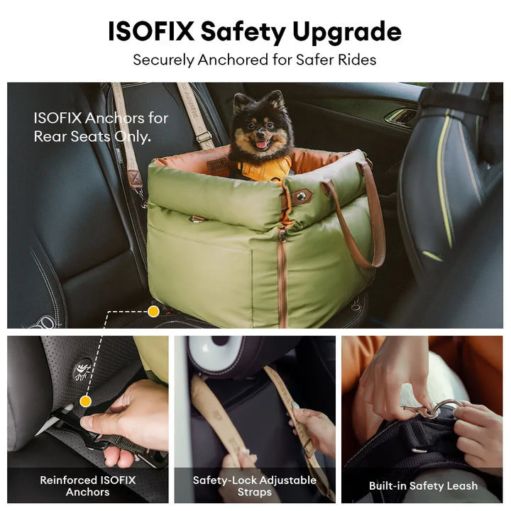 Wasserdichter Hundesitz Auto mit ISOFIX, ideal für kleine bis mittelgroße Hunde, erhöht Tiersicherheit.