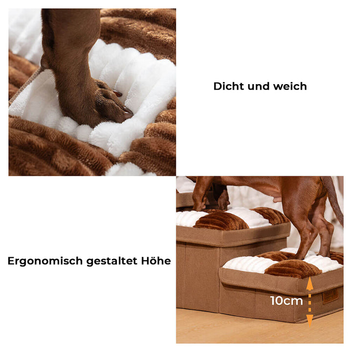 Elegante Hundetreppe in Grau, passt perfekt in moderne Wohnräume, mit Stauraum für Tierbedarf.
