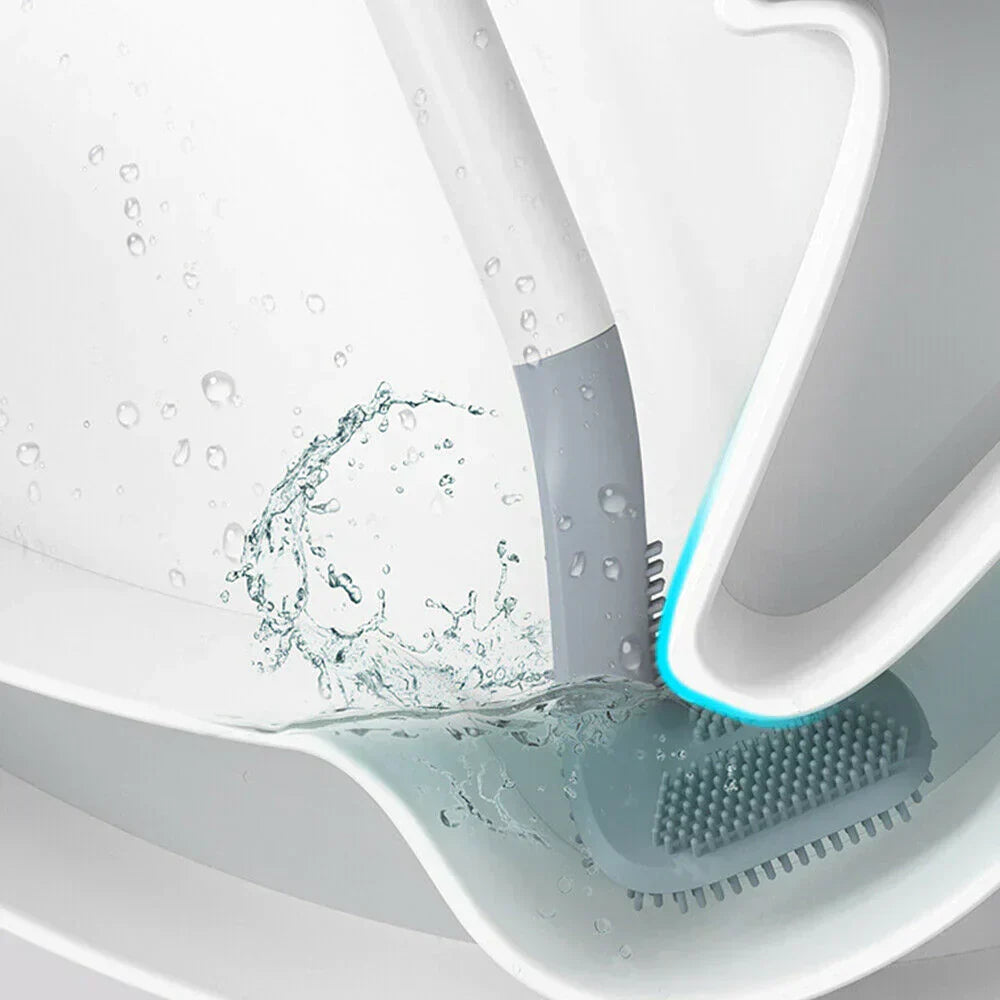 Hygienische Toilettenbürste PureClean mit L-Kopf & Halter für effektive Badreinigung.