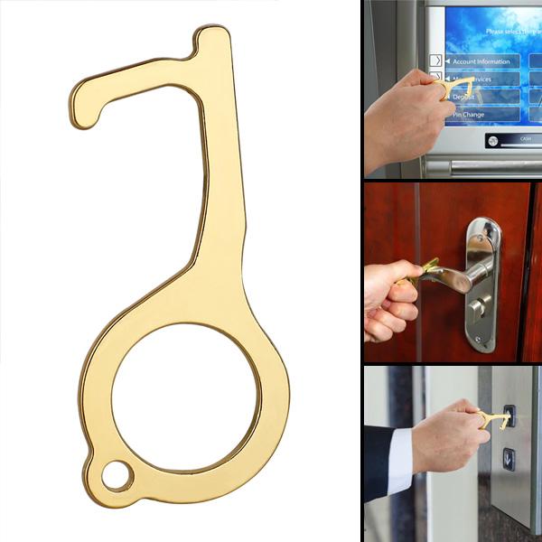 Multifunktionswerkzeug aus Messing mit Stylus für Displays & Tasten; berührungsloser Keimschutz.