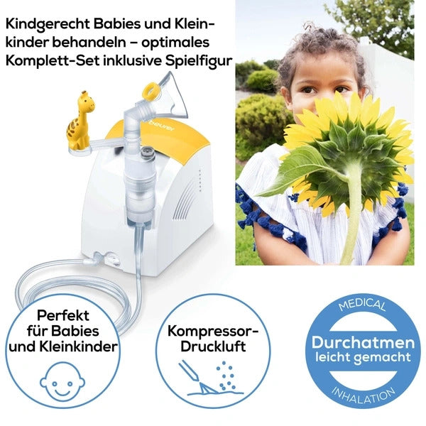 Leiser Kinderinhalator für Babys zur Behandlung von Erkältung, Asthma & Atemwegserkrankungen bei Kindern.