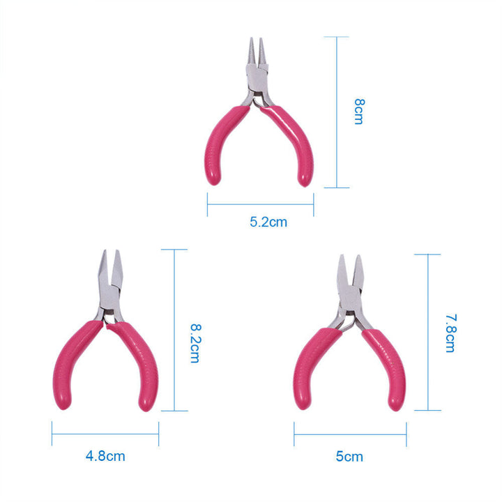 Hochwertiges rosa Mini-Zangen-Set, ideal für Schmuckherstellung, Drahtbiegen und Präzisionsarbeiten.