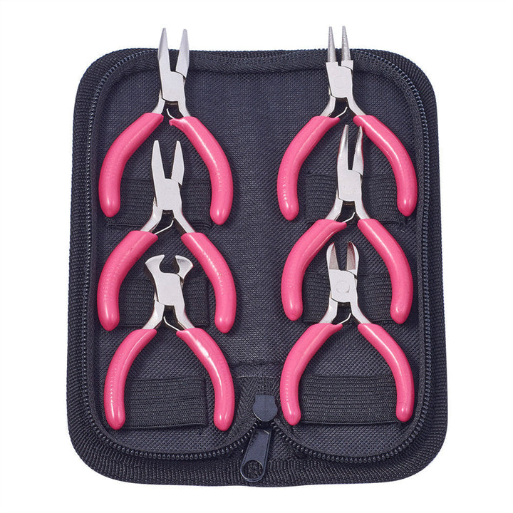Rosa Mini-Zangen-Set mit Rundzange, Flachzange und Seitenschneider für vielfältige Bastelprojekte.