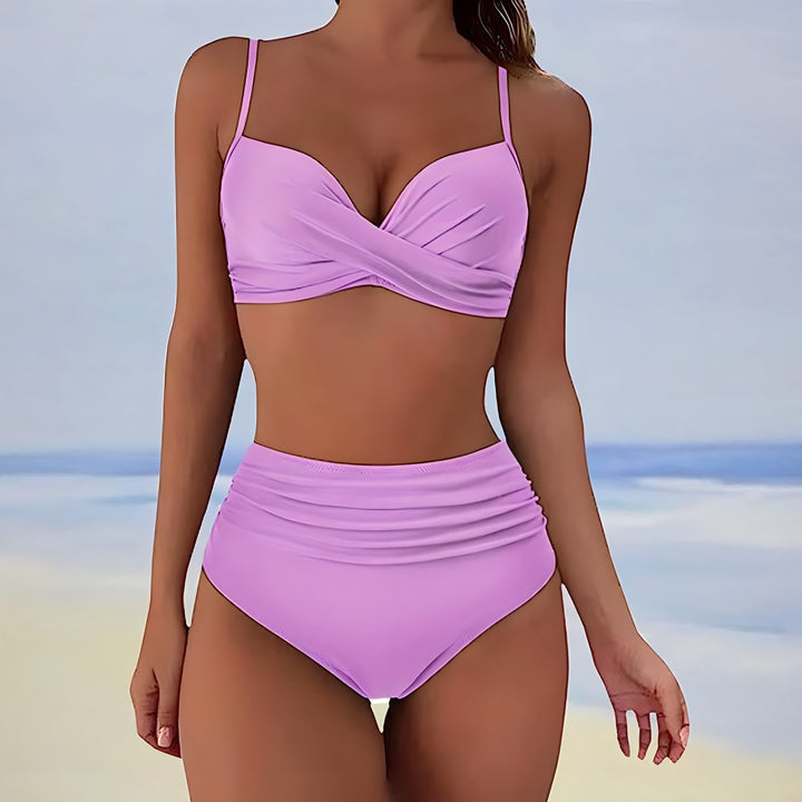 Damen High-Waist Bikini Set, schnelltrocknend & bequem. Perfekte Bademode für entspannte Tage am Strand oder Pool.
