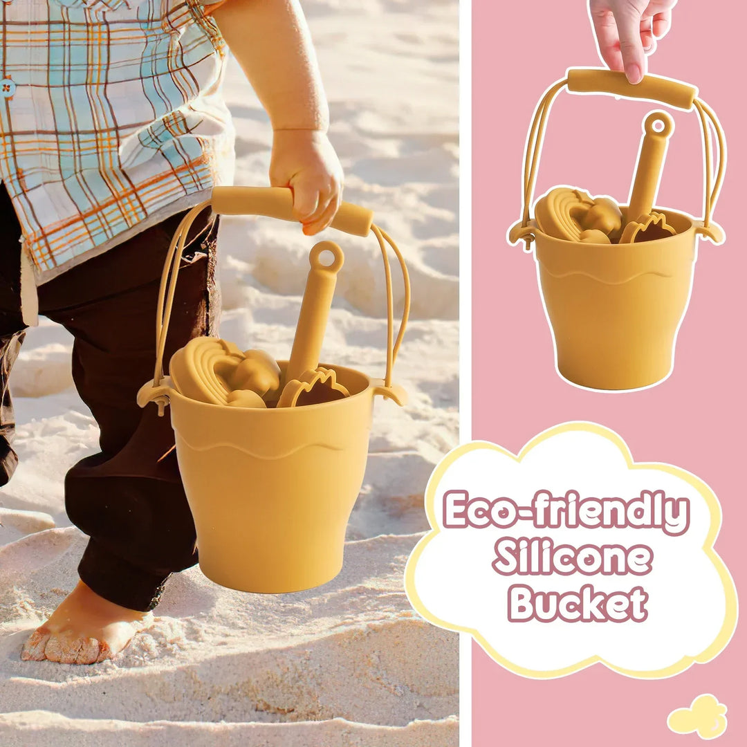 Entwicklungsförderndes Strandspielzeug: faltbarer Silikon Sandeimer für Kinder. Kreativspiel für Kleinkinder, Outdoor & Sand.