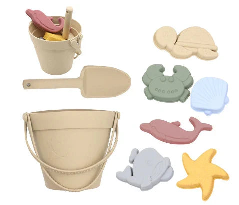 Geschenk für Kinder: faltbares Silikon Strandspielzeug Set. Ideal für Kleinkinder, Sandkasten, Outdoor & Sommer, BPA-frei.