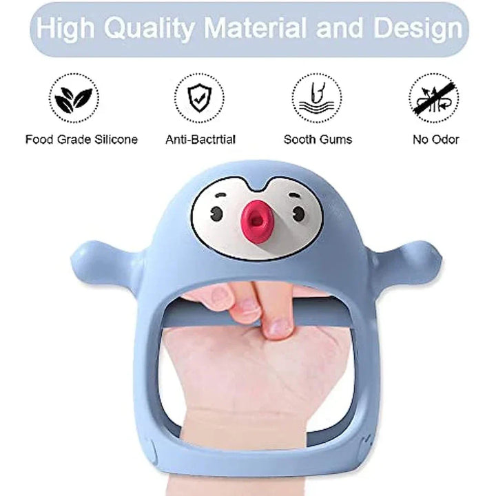 Ergonomischer Silikon-Beißring in Lila, spendet Babys Linderung bei Zahnfleischreizungen. BPA-frei.