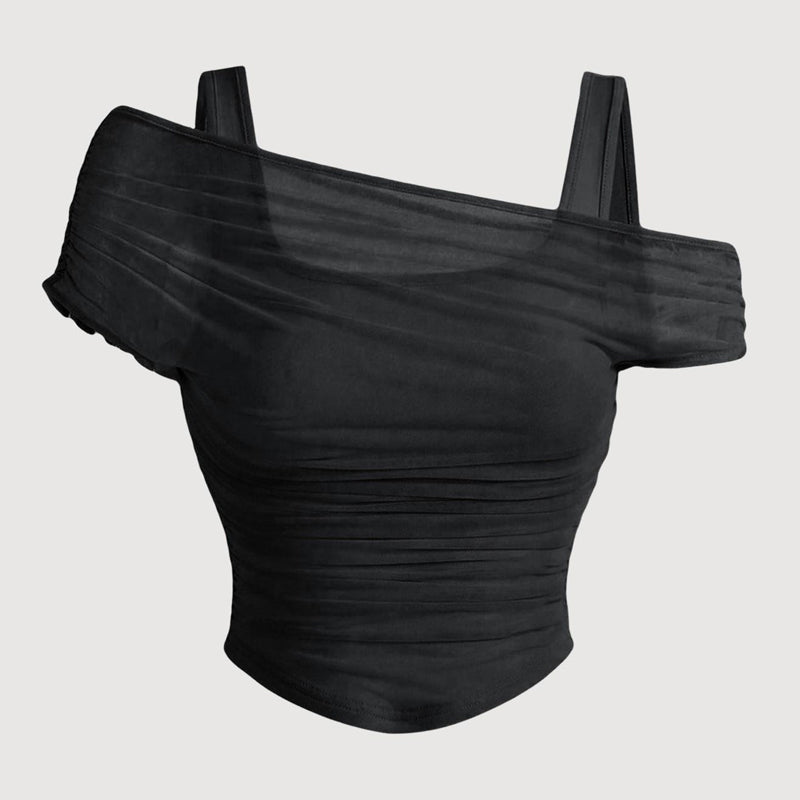 Elegantes Damen Abendtop, asymmetrisch geschnitten, mit Ein-Schulter-Stil und taillenbetontem Look. Perfekt für Partys.