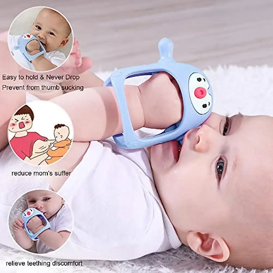 Lila Silikon-Beißring für Babys, lindert sanft Zahnfleischschmerzen beim Zahnen. BPA-frei & sicher.