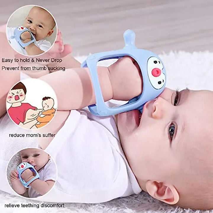 Lila Silikon-Beißring für Babys, lindert sanft Zahnfleischschmerzen beim Zahnen. BPA-frei & sicher.