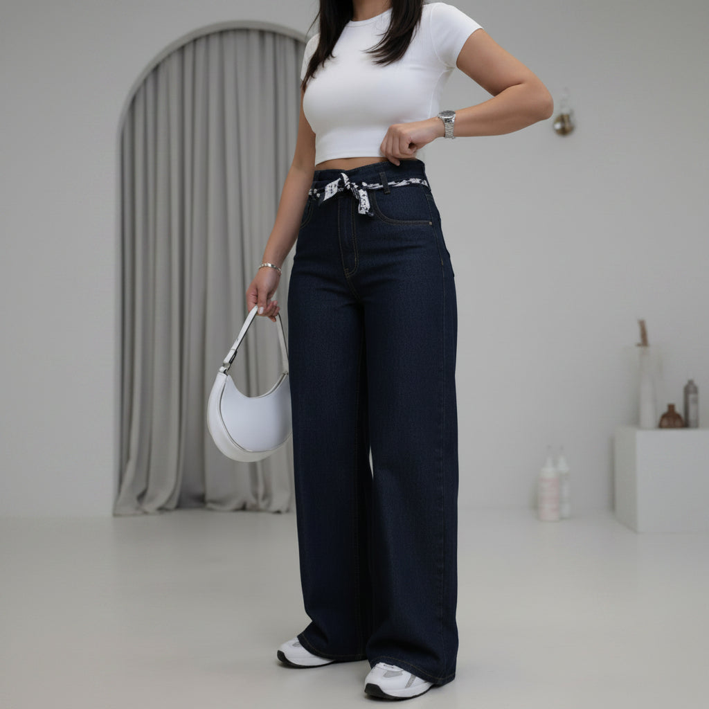 Flexible Damen Stretchhose Navy Blau, komfortabel & dehnbar. Alltagstaugliche Hose für jede Frau.
