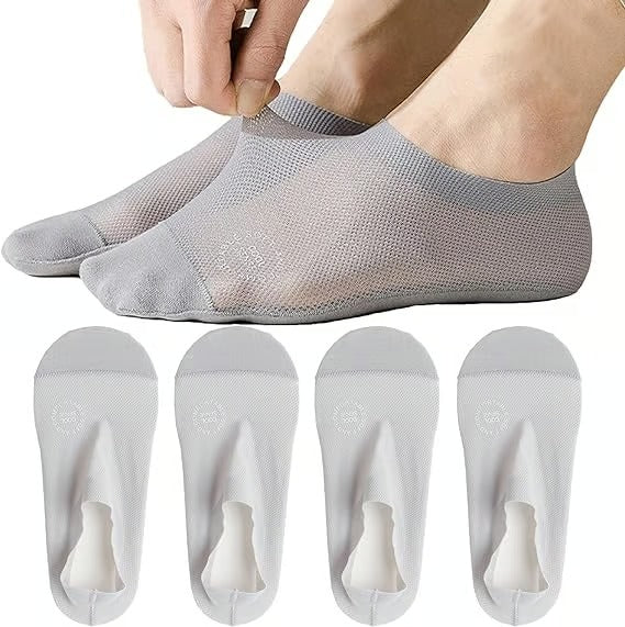 Unisex No-Show-Socken im 4er-Set, unsichtbar, atmungsaktiv & mit Anti-Rutsch für Komfort in Sneakern & Loafern.