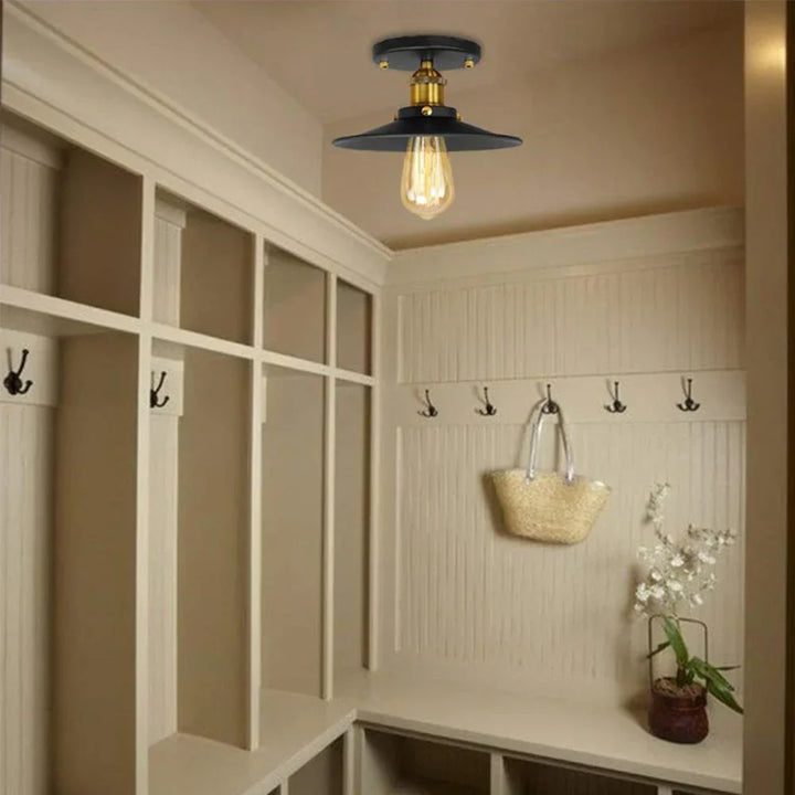 Moderne Industriestil Deckenlampe mit mattem Metall und klarem Glas. Langlebige Wohnzimmerlampe.