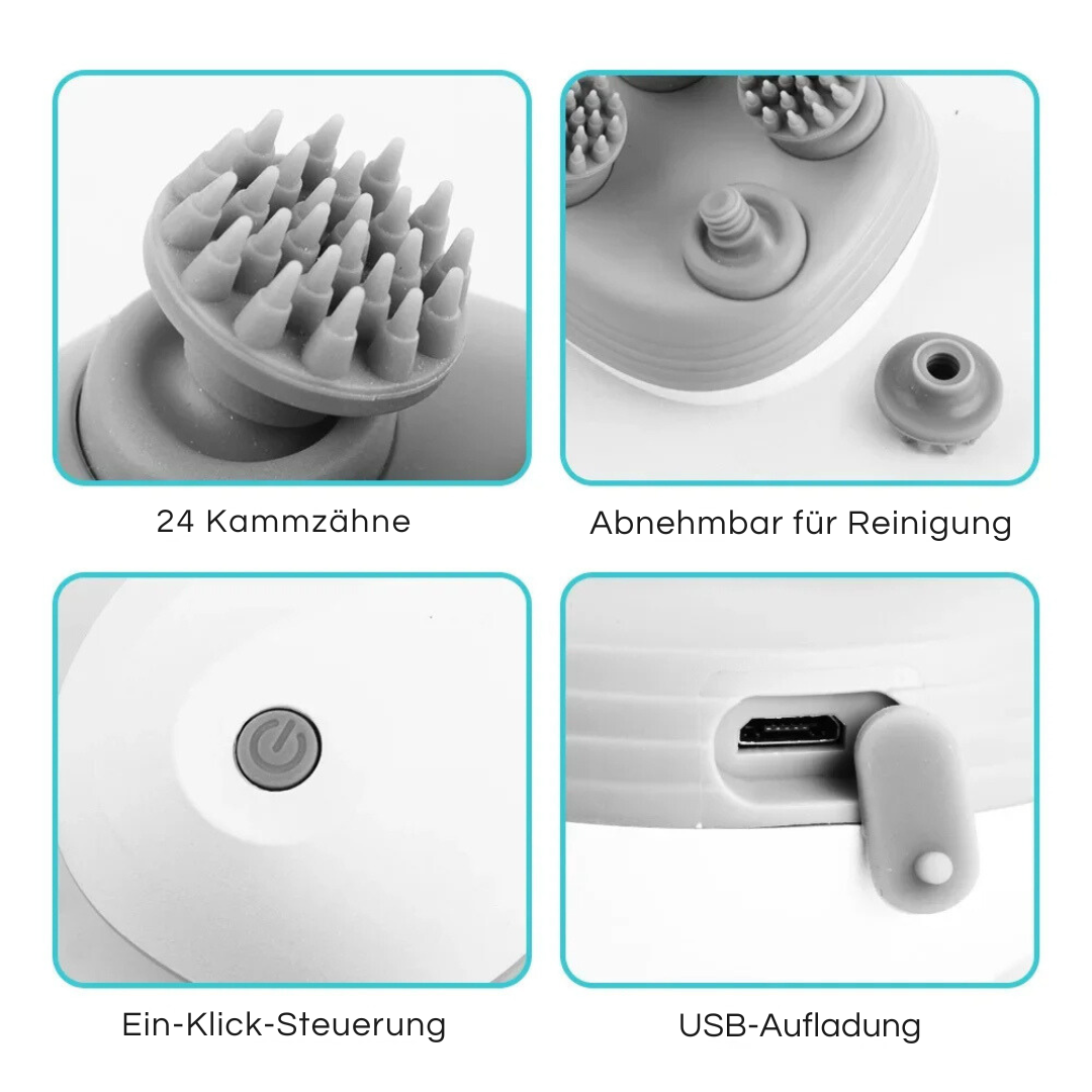 Nahaufnahme des ergonomischen Katzen Massagegeräts mit sanften Rotationsköpfen für angenehme Tierpflege.