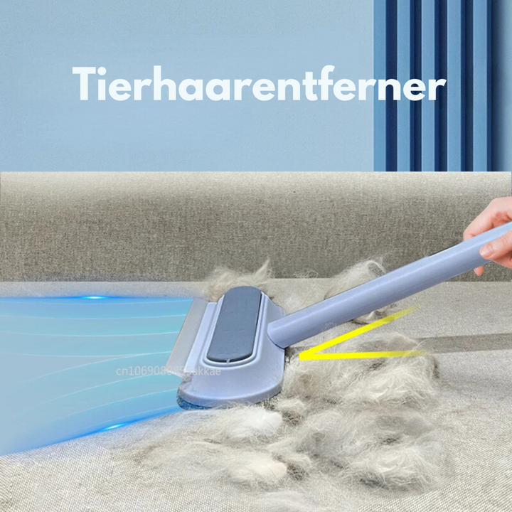 Grauer Polsterreiniger entfernt Tierhaar von Kleidung & Textilien. Idealer Haushaltshelfer für fusselfreie Ergebnisse.
