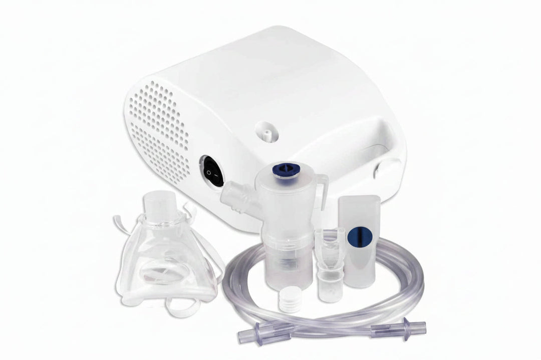 Familien-Inhalationsgerät mit Masken & Mundstück für Baby, Kinder & Erwachsene. Effektive Atemwegs-Therapie.