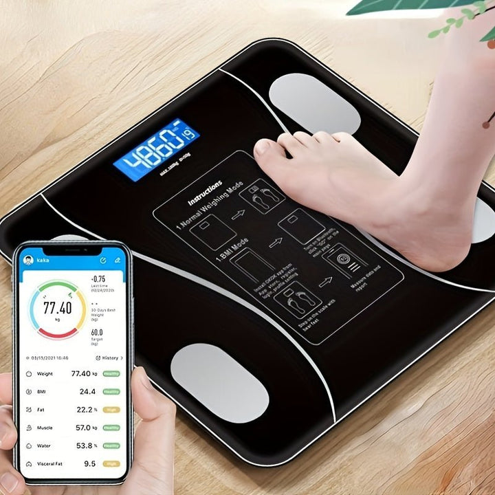 Intelligente Waage für umfassende Körperanalyse: Gewicht, BMI, Körperfett & Muskelmasse. Bluetooth-fähig für Fitness-Tracking.