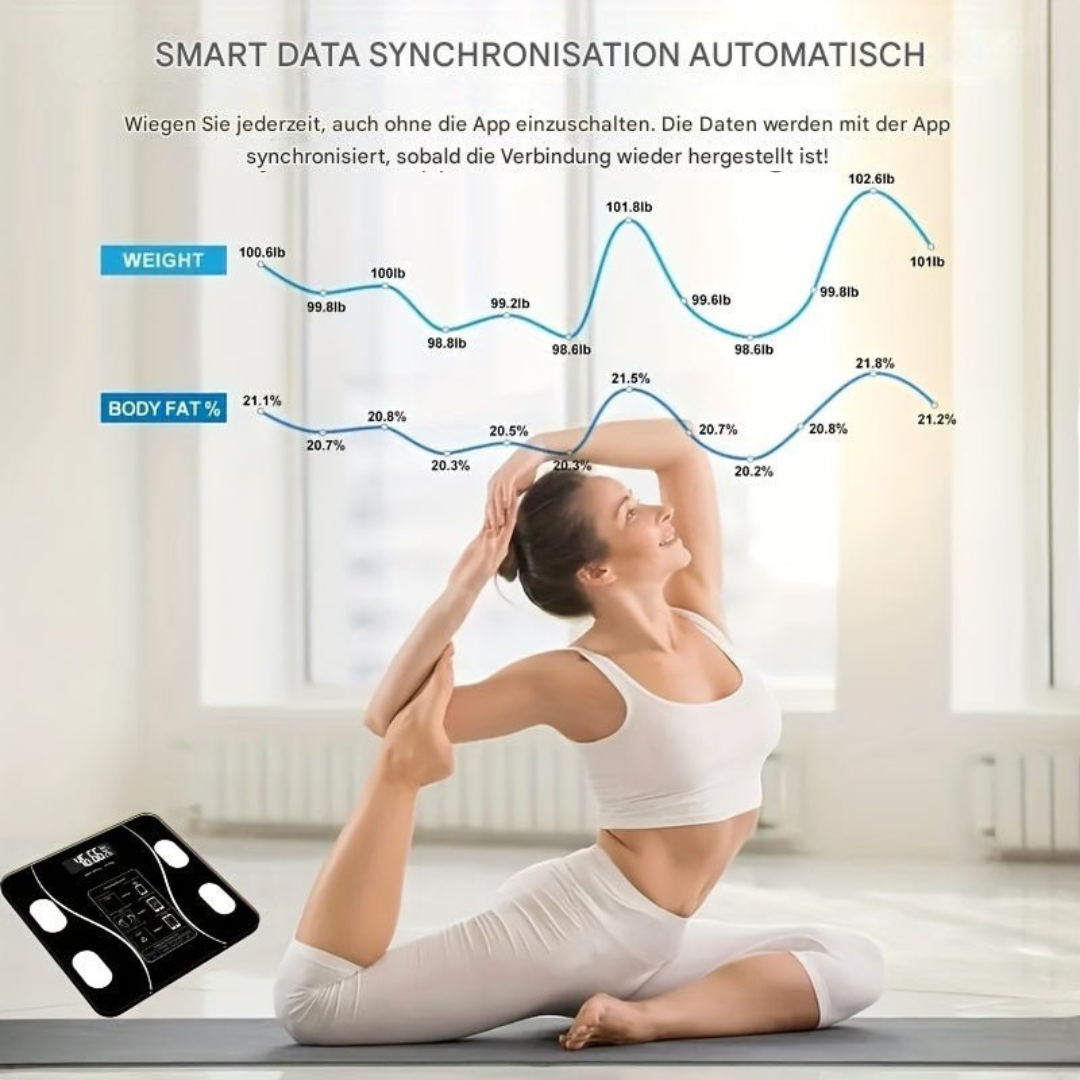 Intelligente Gesundheitswaage für die ganze Familie. Langfristige Körperanalyse & Gewichtskontrolle mit App-Unterstützung.