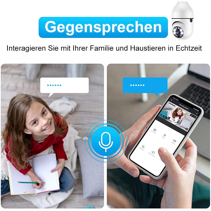 Unauffällige Glühbirnenkamera mit WLAN für einfache Smart Home Überwachung im Innenbereich.