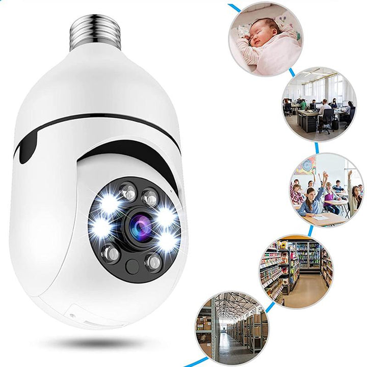 Intelligente Überwachungskamera als Glühbirne mit WLAN, Full HD und Fernzugriff.