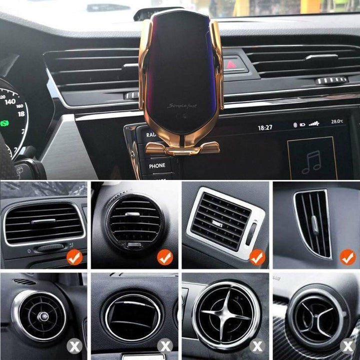 Automatischer Auto Handyhalter mit Sensor für kabelloses Laden, einfache Einhandbedienung und sichere Befestigung.