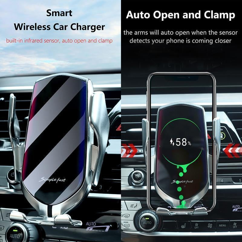 Kabelloser Auto Handyhalter als Lüftungshalterung mit Qi Ladegerät und 10W Schnellladefunktion für Smartphones.